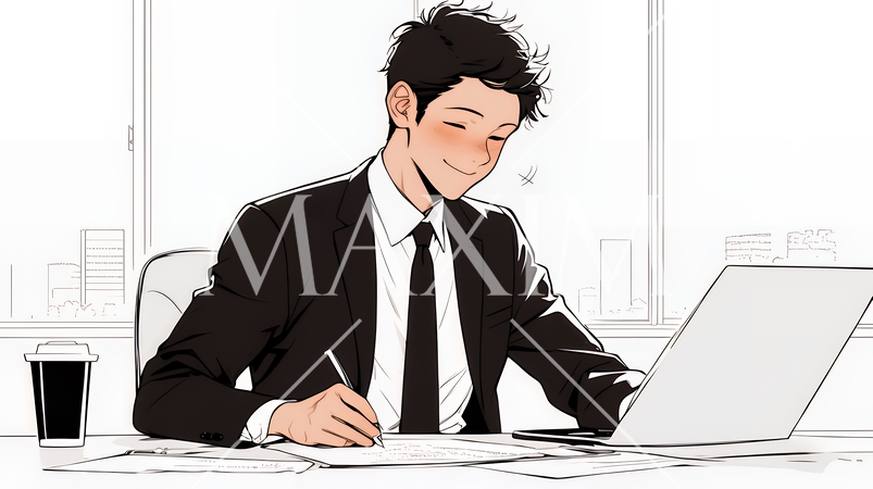 アイデアをまとめているビジネスパーソン（シンプルな色使い）