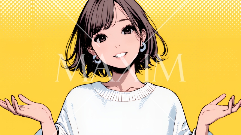 両手を広げて歓迎・驚きの仕草をしている若い女性