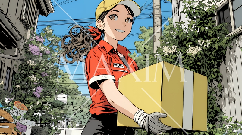 若い女性の宅配配達員（ドライバー）