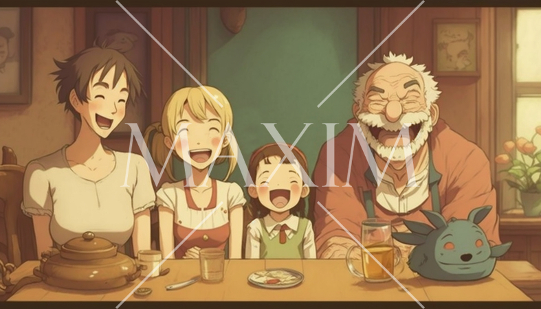 笑う門には福来たる：家族全員で大笑いしている