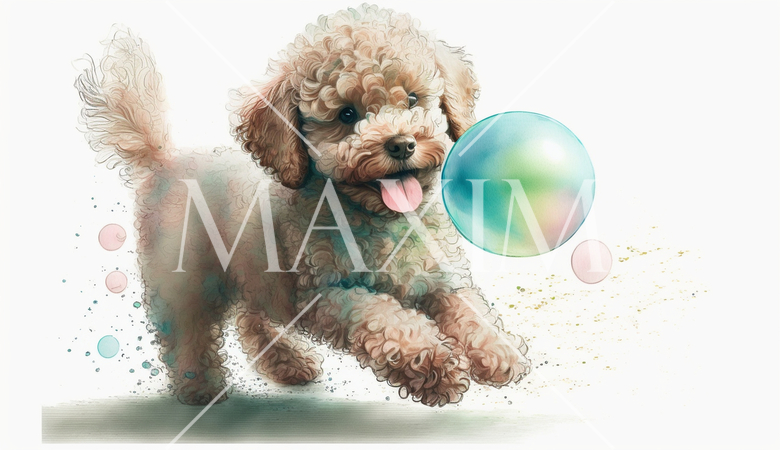 ボールで遊んでいるトイプードル