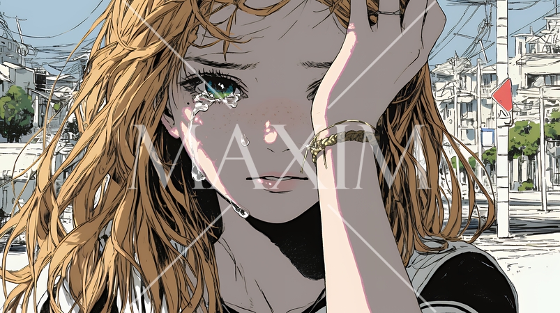 涙ぐむ若い女性