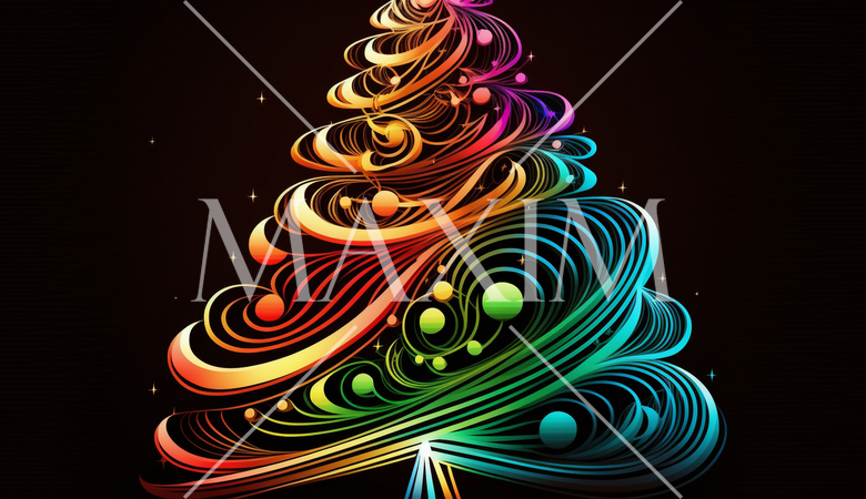 ネオンカラーのクリスマスツリーのラインアート