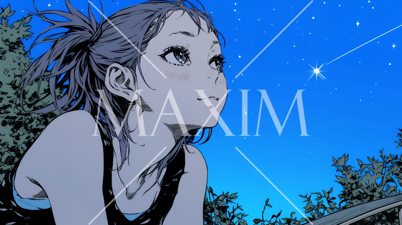 星空を眺めている若い女性