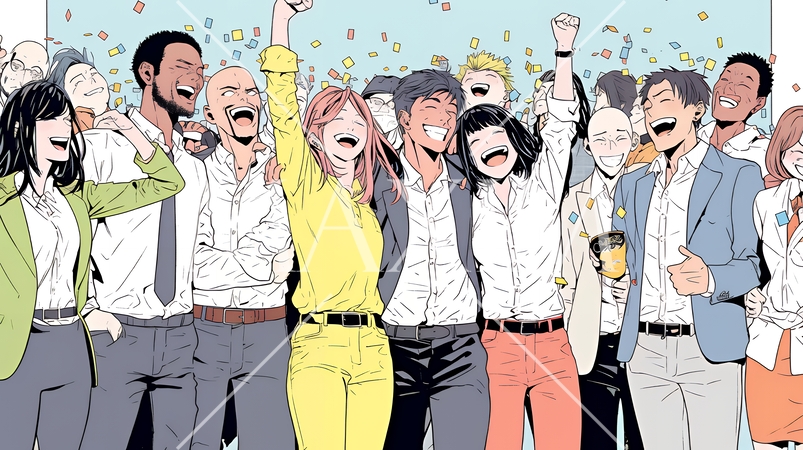 仕事が成功して喜びいっぱいのビジネスパーソン