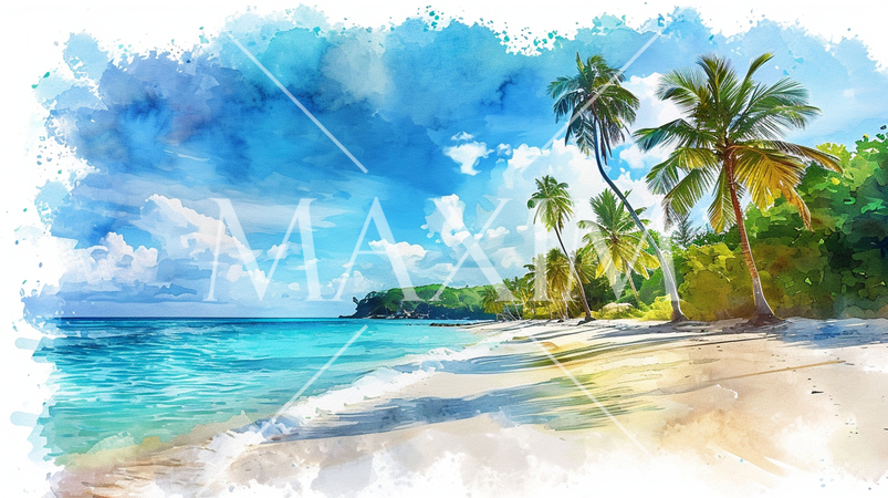 南国の島の浜辺と青い空のイラスト