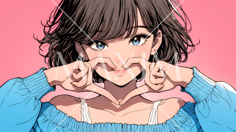 手指でハートサインを作っている若い女性