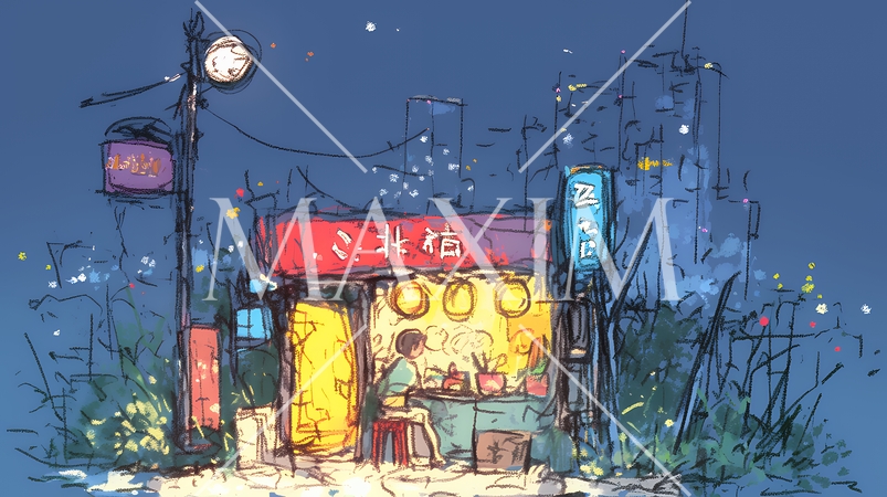 昭和の匂いがする昔ながらの飲み屋（クレヨンと水彩画風）