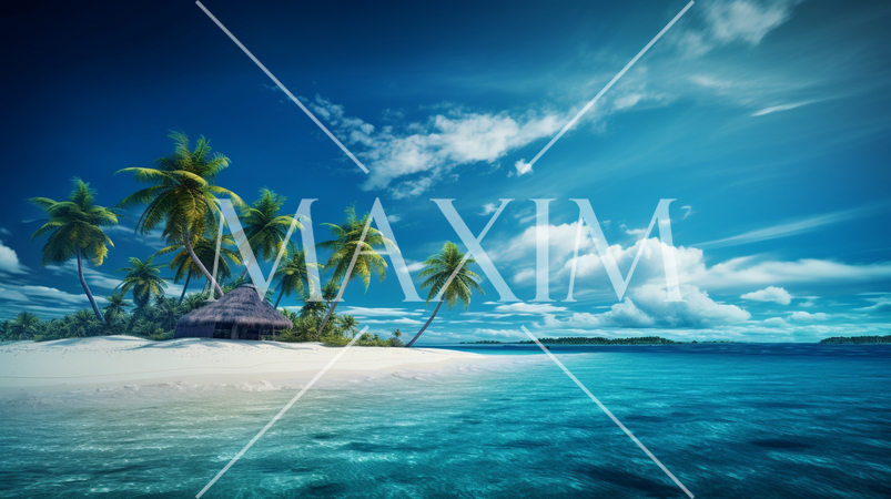 南の島の浜辺と空の背景イメージの精緻CG画