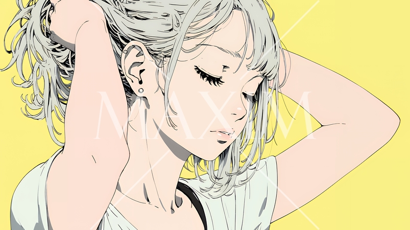 髪をかきあげている（なでている）若い女性