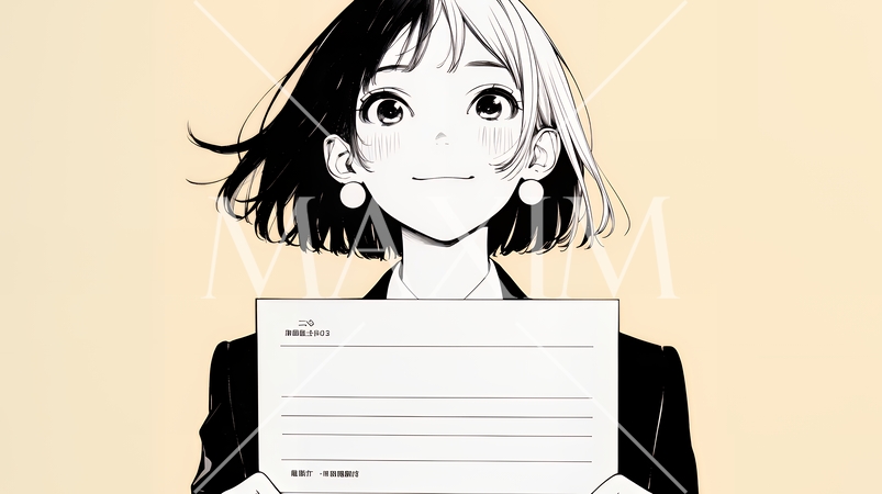 書類を確認するビジネスウーマン（シンプルな色使い）