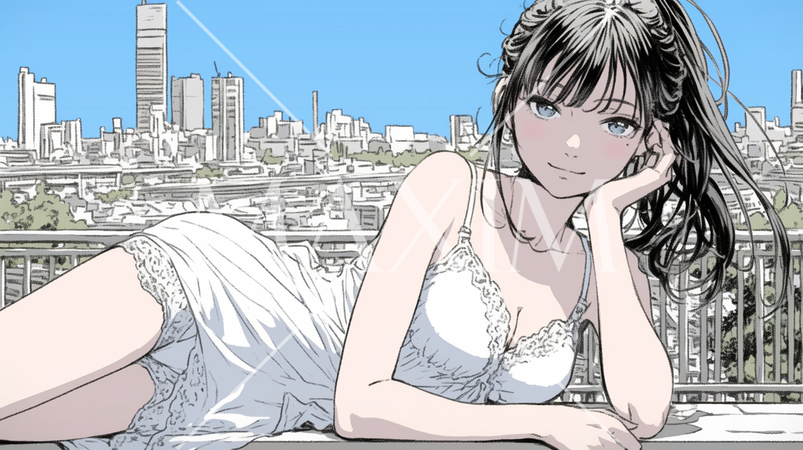 自宅で下着姿でくつろいでいる若い女性