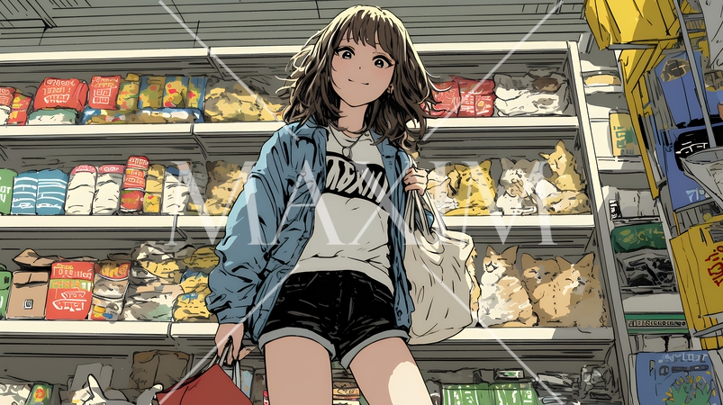 スーパーマーケットで買い物をしている若い女性