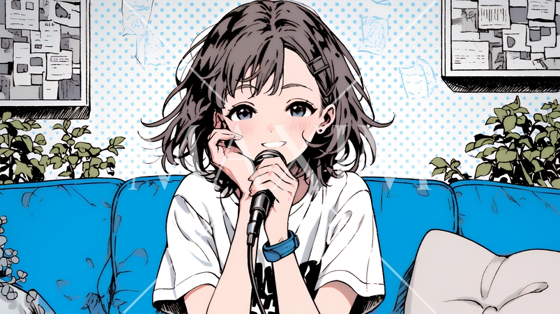 歌を熱唱している若い女性