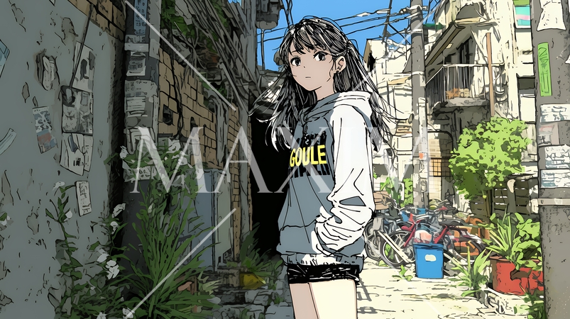 都会の治安の悪そうな場所にいる若い女性