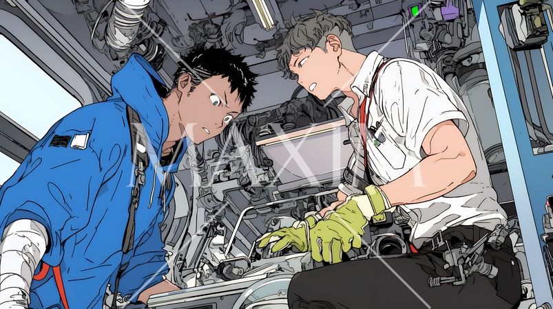 OJT：工場環境で機械の操作方法をチームメンバーに集中した表情で教える監督者