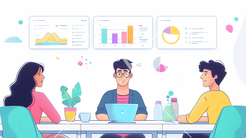 ビジネス戦略会議：競合分析、市場戦略の議論。