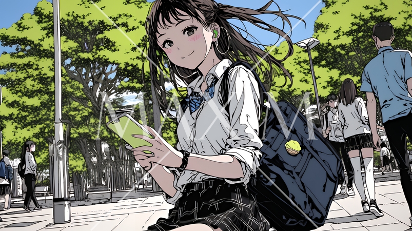 通学中にスマホをいじくっている女子高生