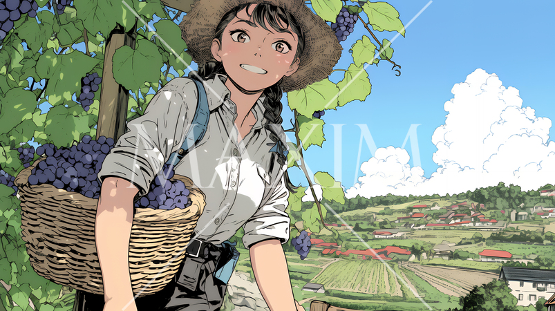 葡萄を収穫している若い女性