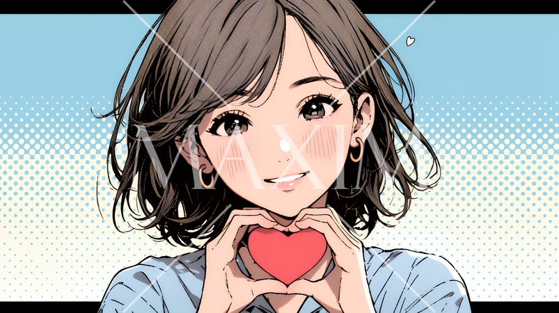 手指でハートサインを作っている若い女性