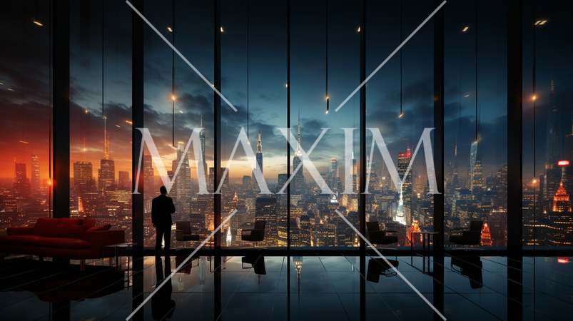 高層ビルにあるオフィスから見たビル群の夜景