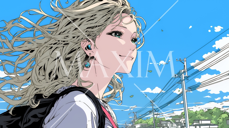 じっと遠くを見つめている若い女性