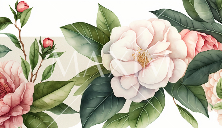 ツバキの花の水彩画