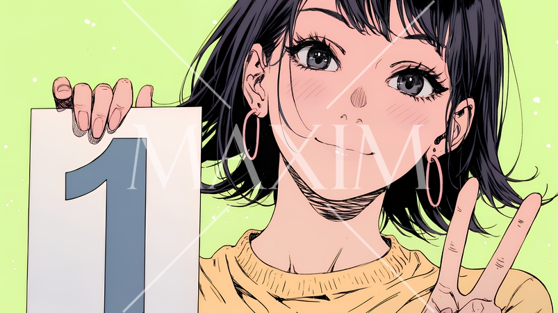 数字の「1」を掲げている若い女性