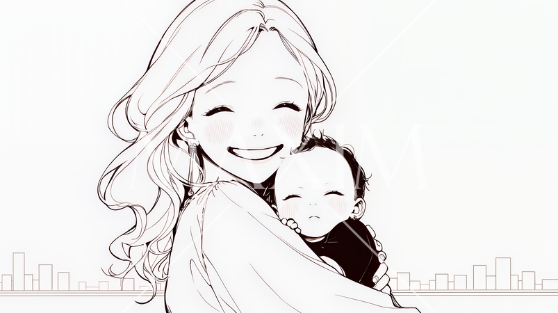 赤ん坊と母親（シンプルな色使い）