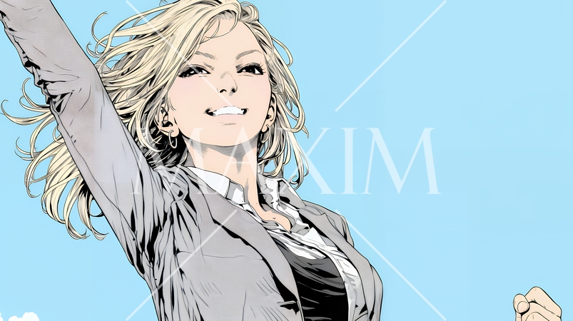 ガッツポーズ（拳を握って力強く）をしているビジネスウーマン