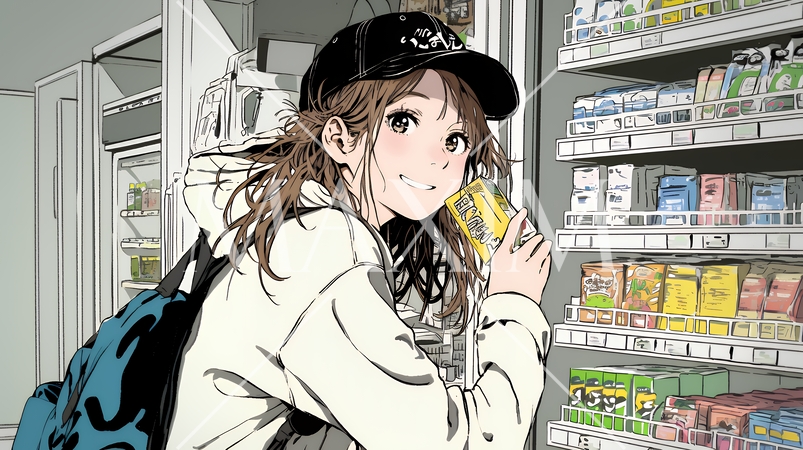 コンビニで新作スイーツを物色中の若い女性