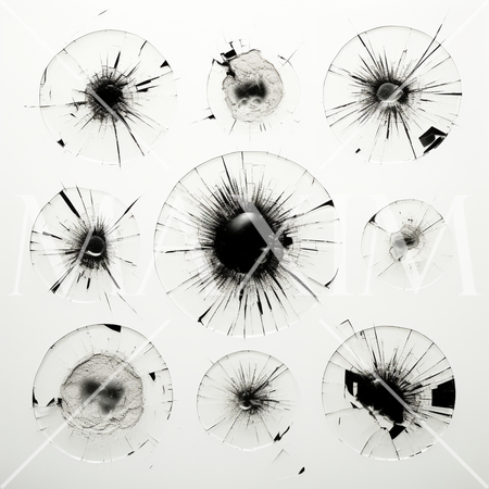 弾痕：ガラスに命中した銃弾の跡