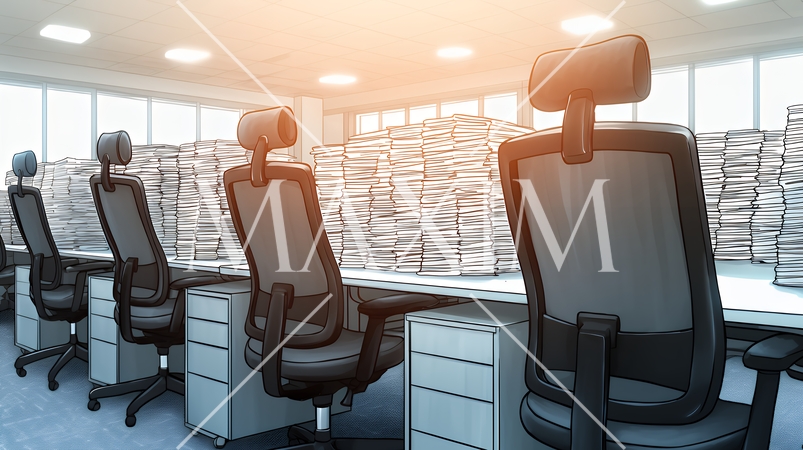 机の上に書類が山のように積まれている：書類整理ができていない状態