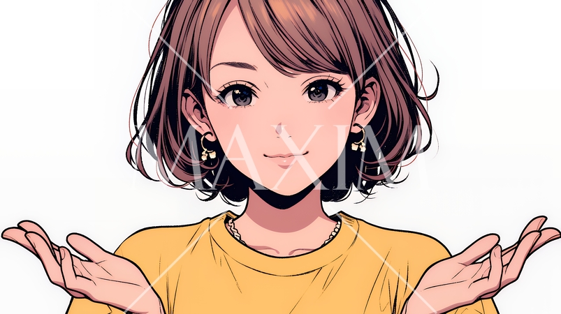 両手を広げて歓迎・驚きの仕草をしている若い女性