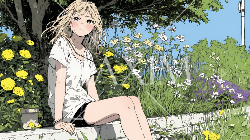 バラ園を散策している若い女性