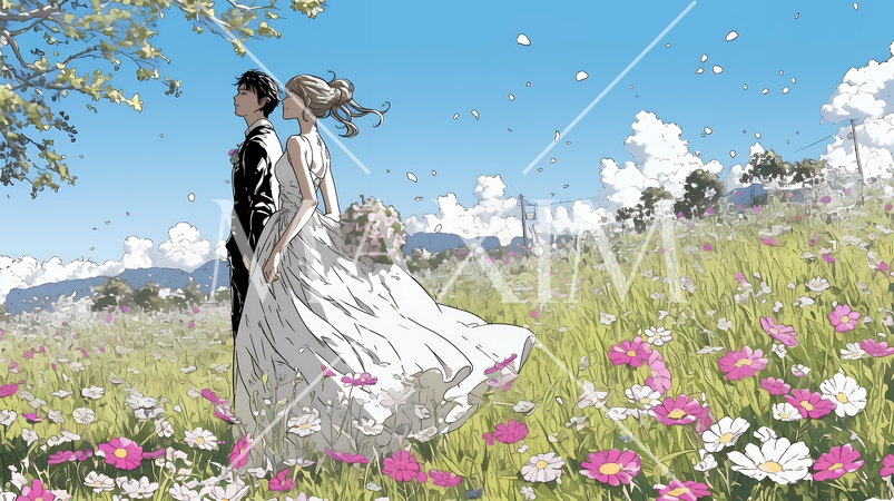 コスモスの園でのウェディング