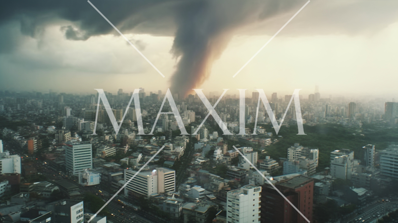 都市を竜巻が襲撃している精緻CG