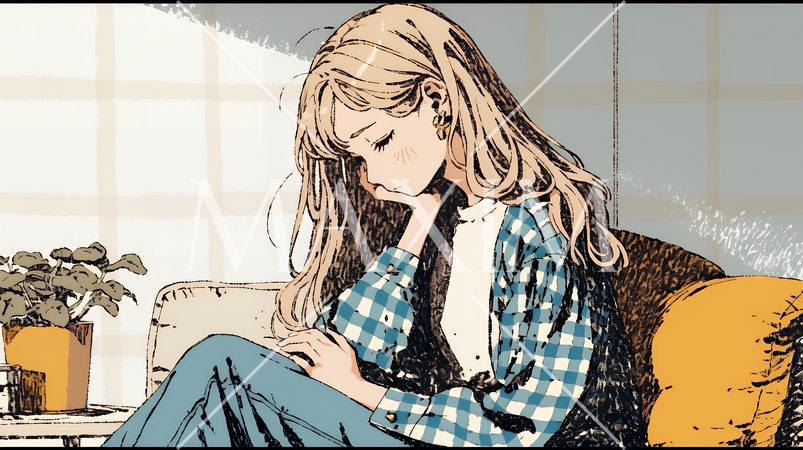 腹痛（生理痛）に苦しむ若い女性