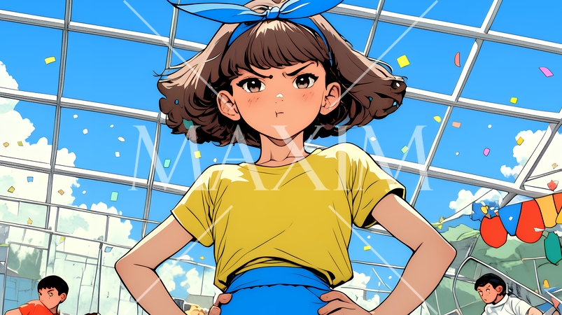 生意気な（挑戦的・自信満々・勝ち誇った）顔をしている女の子