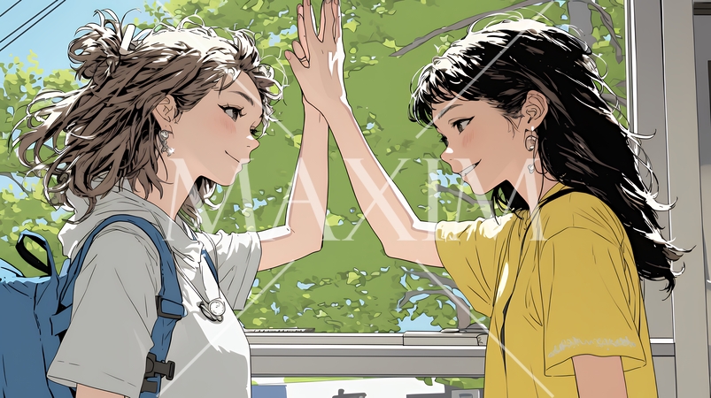 ハイタッチをしている仲の良い女友達たち