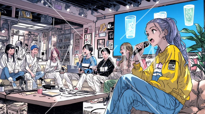 カラオケに興じている若者たち