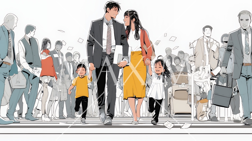 ワーク・ライフ・バランス：ビジネスパーソンが仕事と家庭のバランスをとっている