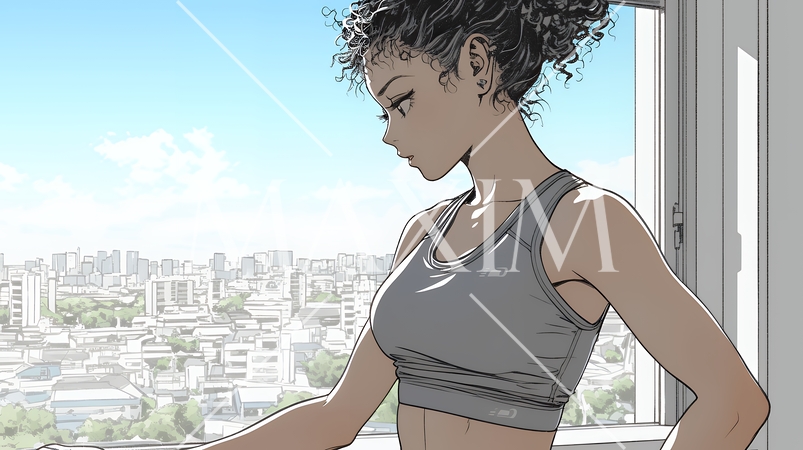 ウェストライン（腰回り）をチェックしている女性