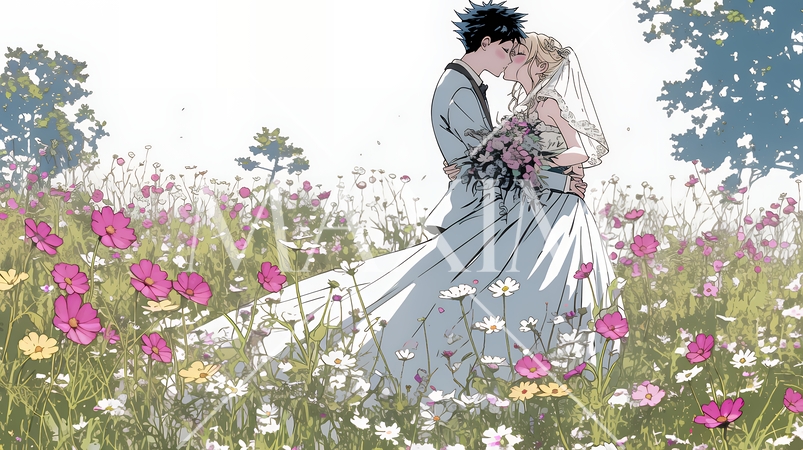 コスモスの園でのウェディング