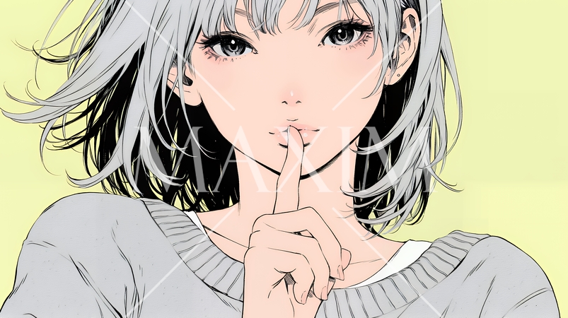 指を唇に当てて「シーShh」というジェスチャーをしている女性