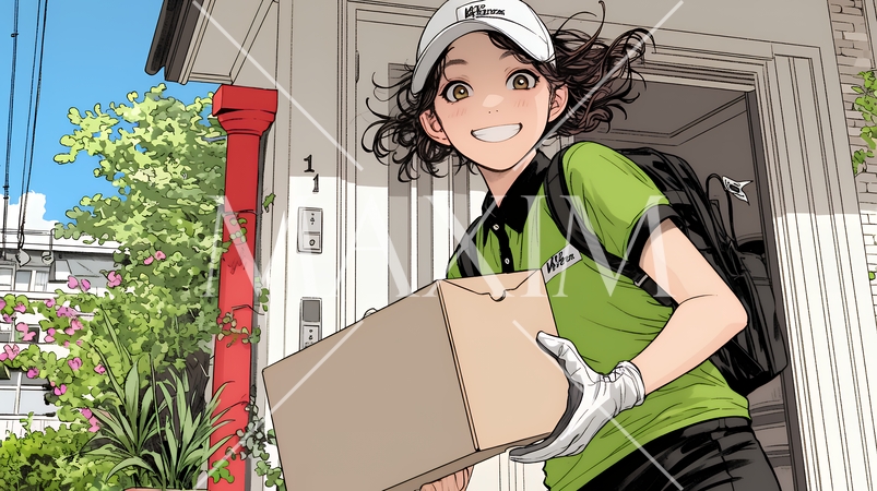 若い女性の宅配配達員（ドライバー）