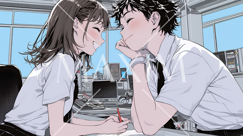 オフィスラブ（社内恋愛）をしている若いカップル