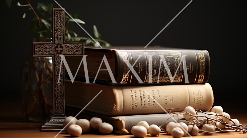 革装丁の聖書と銀製の十字架