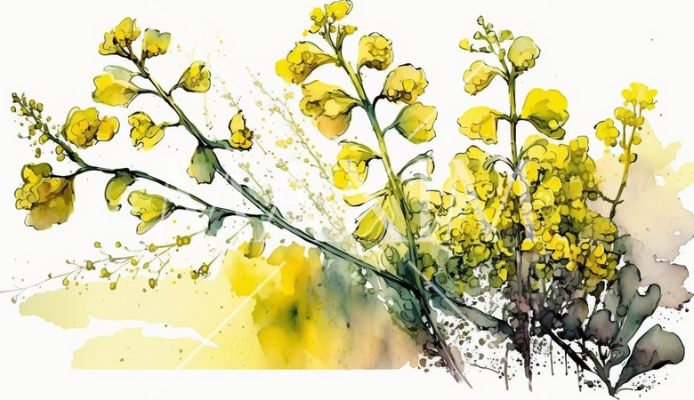 菜の花（油菜）の水彩画