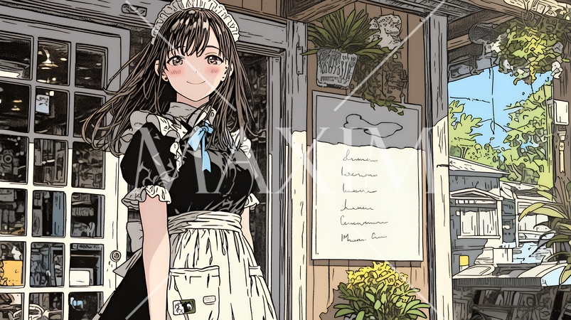 メード姿の若い女性